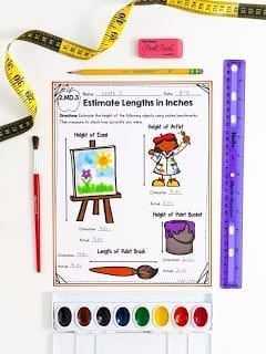 second grade measurement Worksheet showing lengths in inches