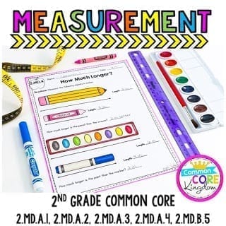worksheet showing items like a pen and pencil with instructions for second graders to measure and determine how much longer they are