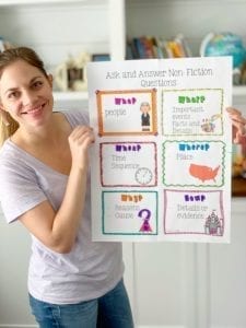 Julie holding a Common Core Reading Standards Anchor Chart