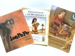 Image showing mentor texts Lon Lon Po, The Legend of Bluebonnet, and Rumpelstiltskin