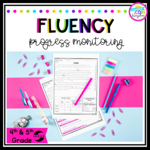 Fluency Progress Monitoring product cover for fourth and fifth grade showing reading fluency product