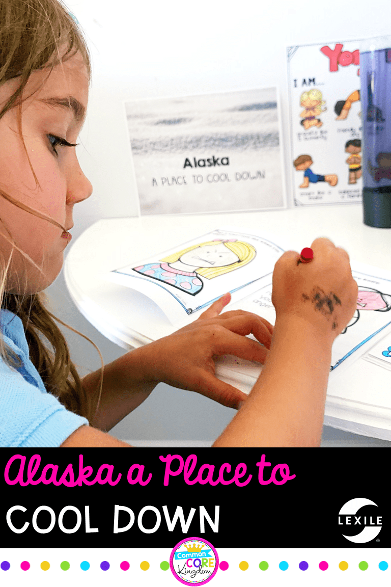 Girl coloring pictures in cool down corner