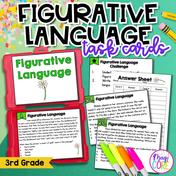 Figurative Language Task Cards - Literal and Nonliteral Language 3rd Grade RL3.4