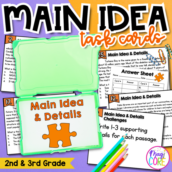 Main Idea & Details Task Cards 2nd 3rd Grade Reading Comprehension RI.2.2 RI.3.2