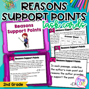 Author's Points & Supporting Reasons Reading Task Cards 2nd Grade RI2.8 Centers