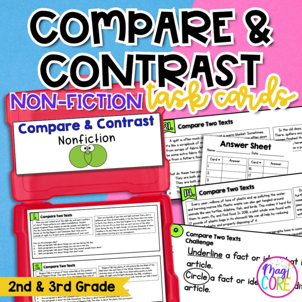 Compare & Contrast Nonfiction Reading Task Cards - 2nd & 3rd Grade RI.2.9 RI.3.9