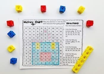 Mystery Chart A Game with Directions and surrounded by counting cubes