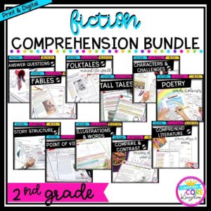 2nd Grade Fiction Bundle showing various covers with printable and digital worksheets