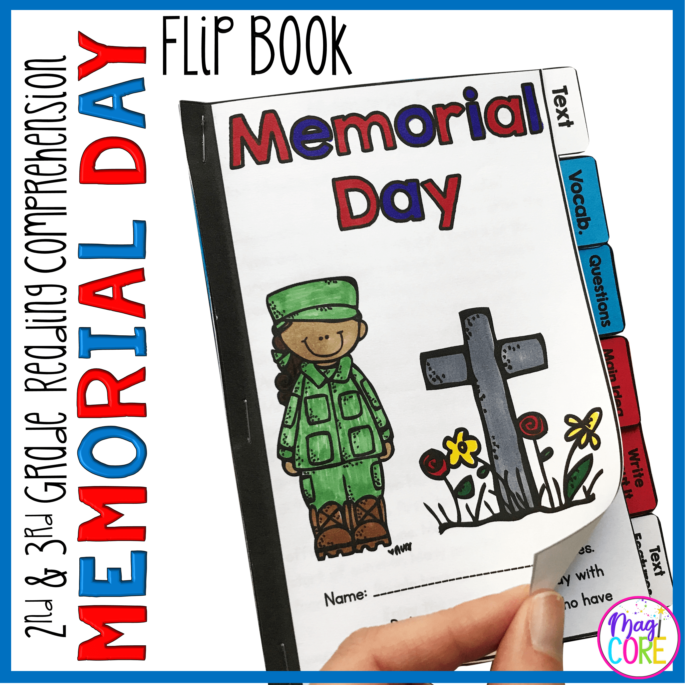 Memorial Day Reading Comprehension Flip Book Activities - 2nd & 3rd grade
