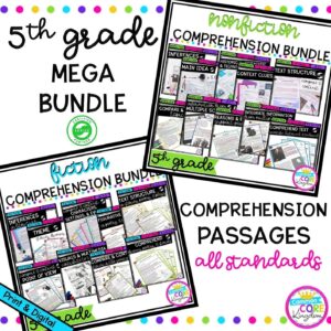 5th Grade Mega Comprehension Bundle cover showing multiple product covers with printable and digital worksheets