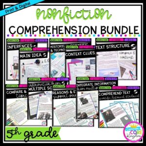 5th Grade Nonfiction Bundle cover showing multiple product covers with printable and digital worksheets
