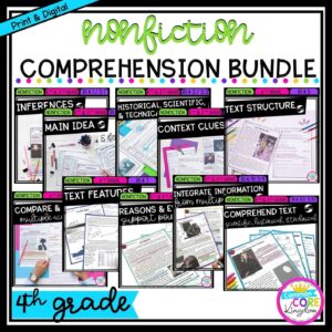 4th Grade Nonfiction Bundle cover showing multiple product covers with various printable and digital worksheets