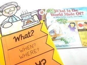 cover of what is the world made of with flip chart and chart topper from mentor standards unit