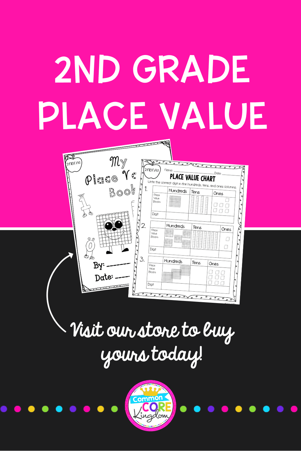 2nd grade place value pin showing images of worksheets