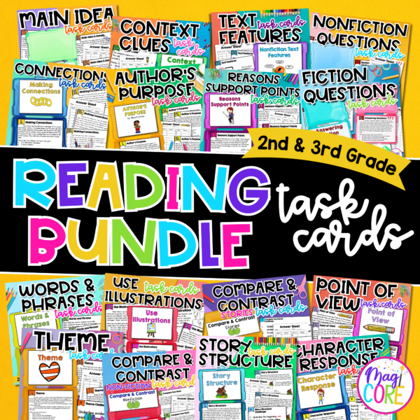Reading Comprehension Task Cards Bundle - 2nd & 3rd Grade Centers and Activities