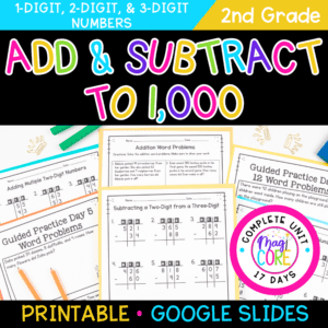 Adding and Subtracting Regrouping within 1,000 Worksheets 2.NBT.B.6 & 2.NBT.B.7