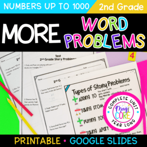 2nd Grade Word Problems to 100 & 1000 Practice Worksheets Math Story Problems