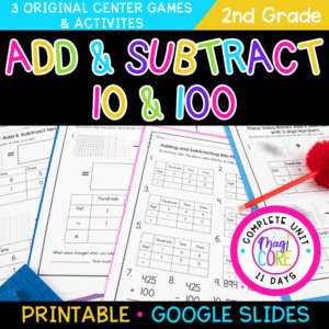 Add & Subtract 10 & 100 2nd Grade 2.NBT.B.8 More & Less Mental Math Worksheets