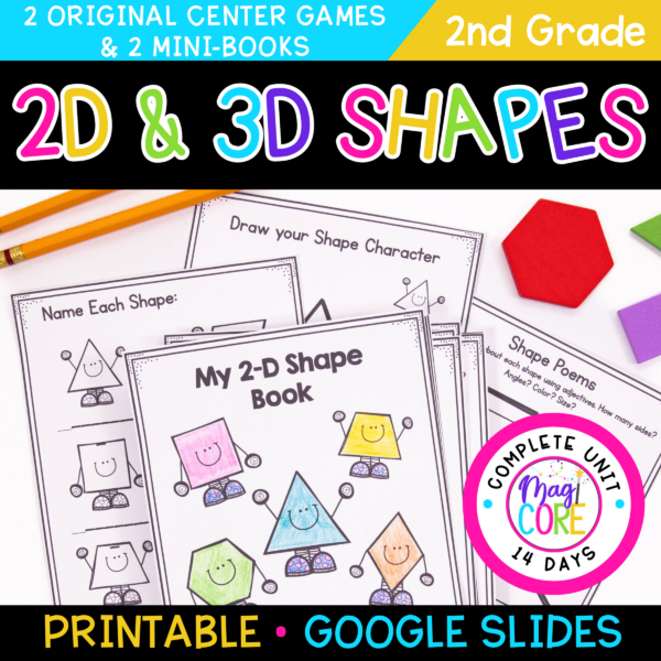 Geometry 2D & 3D Shapes 2nd Grade 2.GA.1 Worksheets Activities Anchor Chart Unit