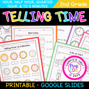 Telling Time to Five Minutes - 2nd Grade Math 2.MD.C.7 Worksheets Activities