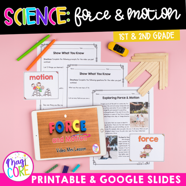 Force & Motion 1st & 2nd Grade Science Unit Worksheets, Experiments, Activities