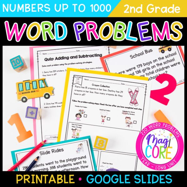 Addition & Subtraction Word Problems within 1,000 - 2nd Grade Math Worksheets