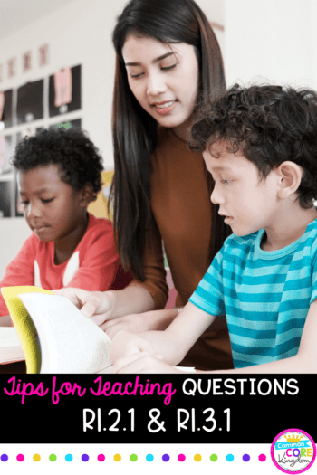 Tips for Teaching Questions in Nonfiction pin showing teacher with two students