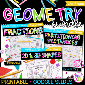 Geometry and Fractions Bundle - 2nd Grade Math Worksheets Lessons Activities