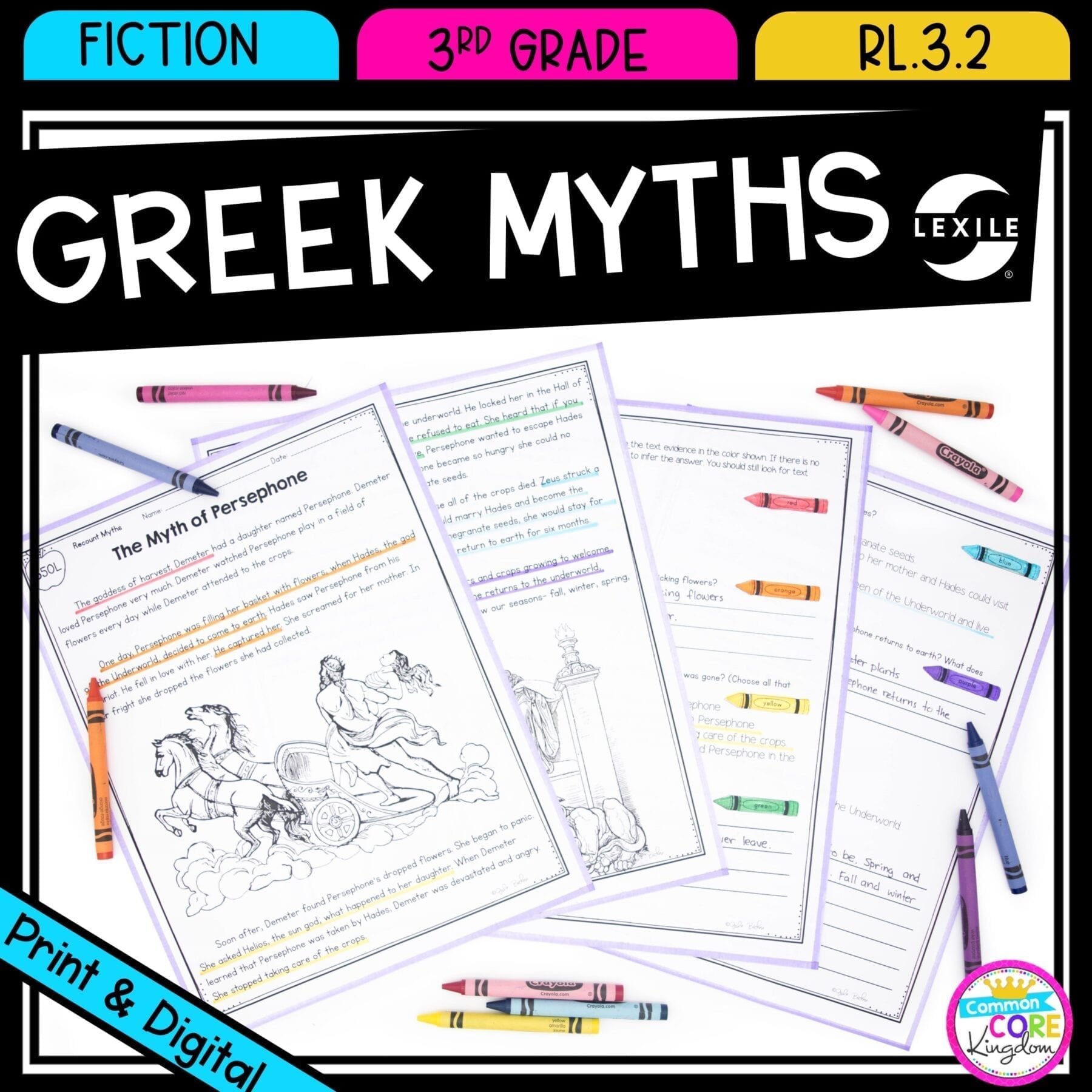 Greek myths recounting stories cover showing printable and digital passages
