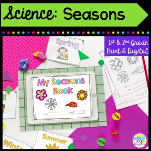 Science: Seasons for 1st & 2nd Grade Cover showing printable and digital worksheets