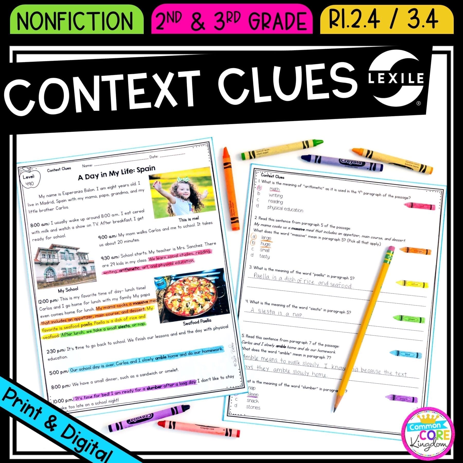 Context Clues in Nonfiction for 2nd & 3rd grade cover showing printable and digital worksheets