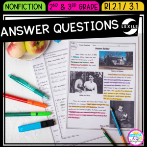 Answer questions passages and questions product cover showing passage about Helen Keller