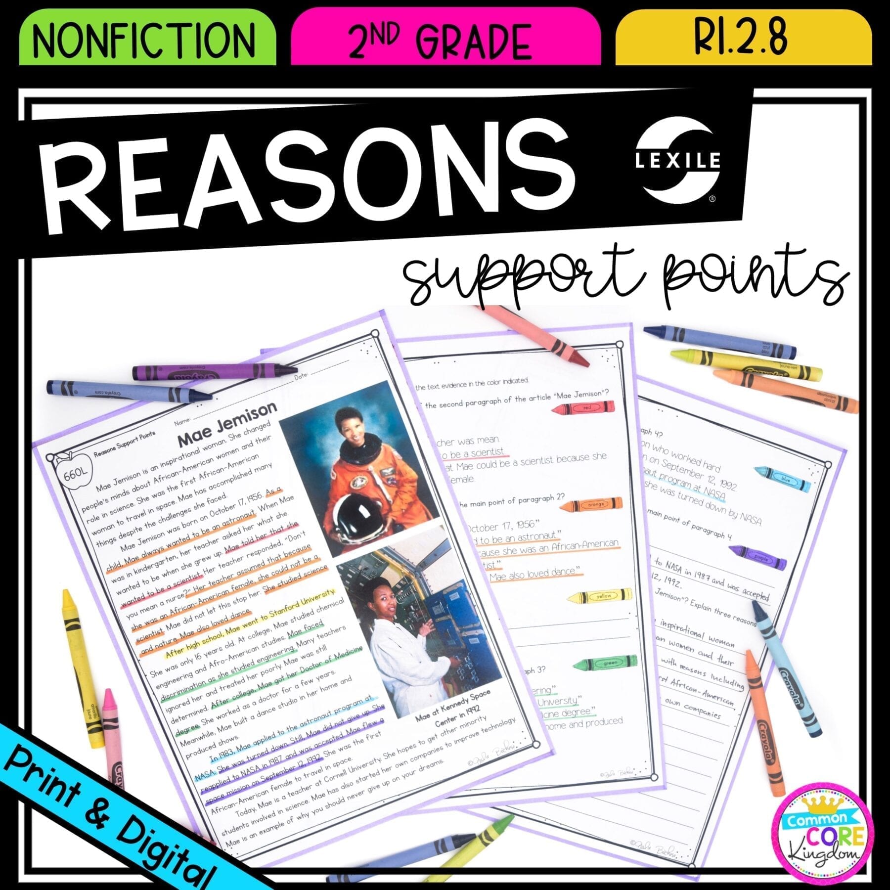 Author's Point and Supporting Reasons for 2nd grade cover showing printable and digital worksheets