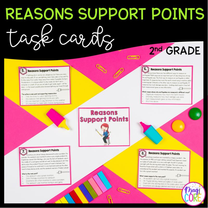 Reasons Support Points Task Cards 2nd Grade RI2.8