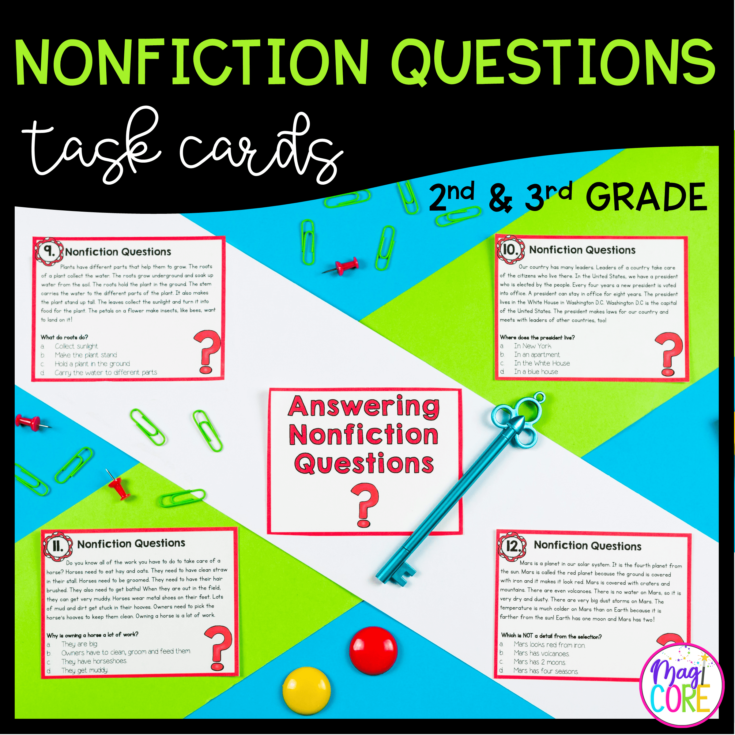 Nonfiction Questioning Task Cards 2nd & 3rd Grade