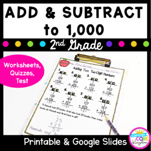 Adding and Subtracting (With Regrouping) to 1,000- 2.NBT.B.7, 2.NBT.B.6 - Google Slides Distance Learning Pack