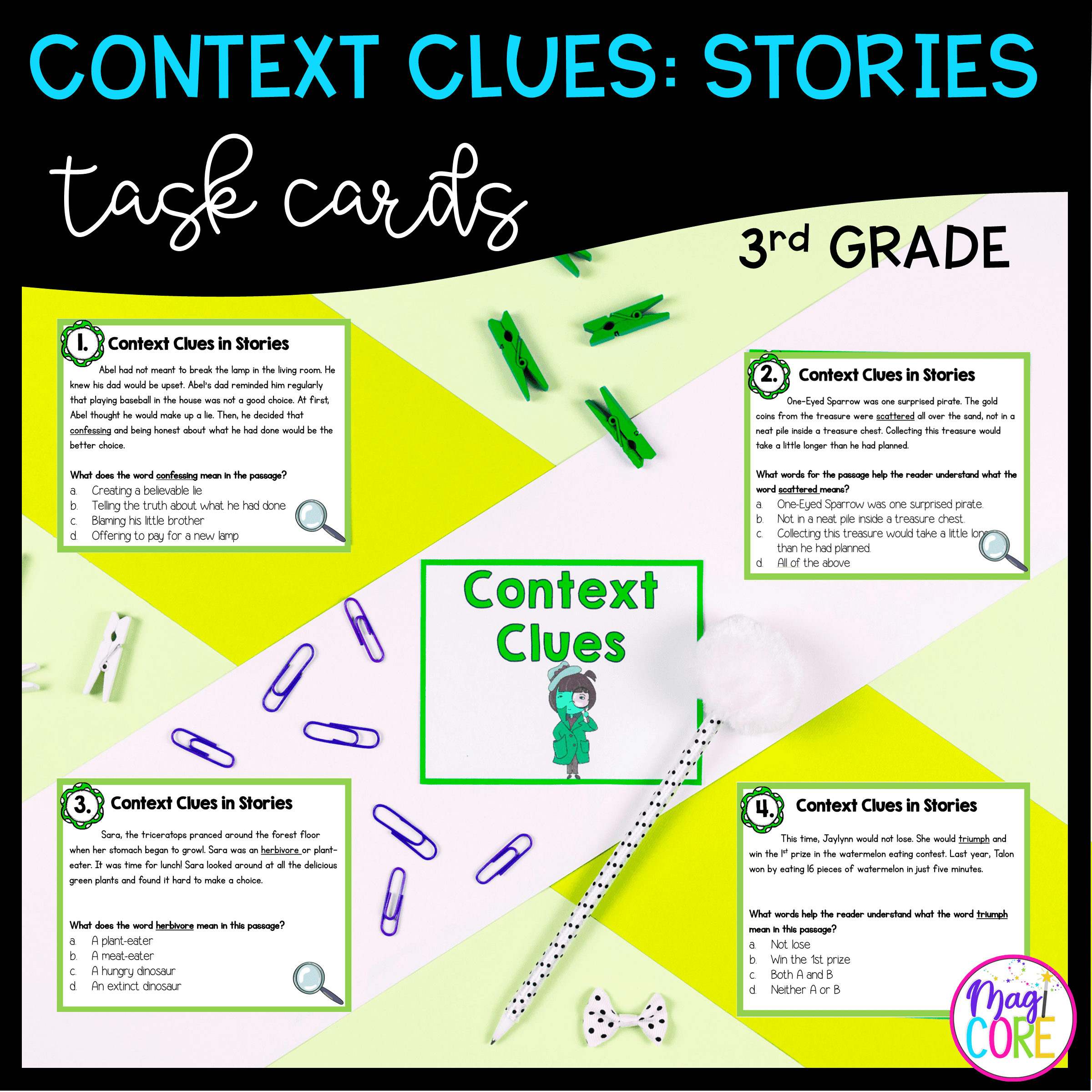 Context Clues in Stories Task Cards 3rd Grade RL3.4