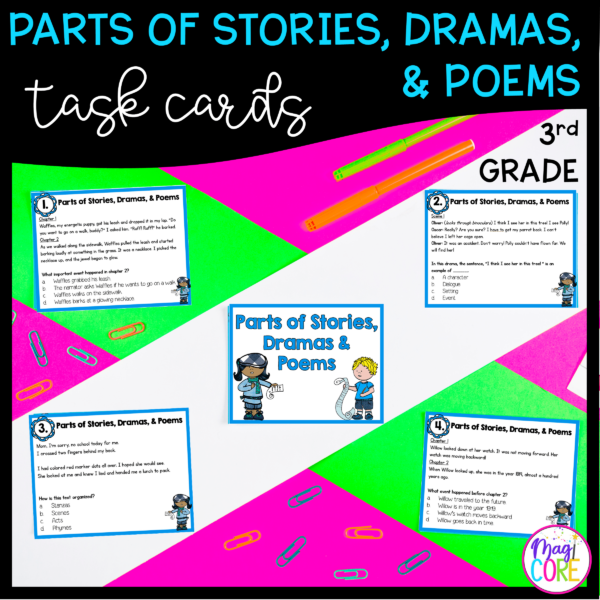 Text Structure Stories, Dramas, and Poems Task Cards 3rd Grade RL3.5