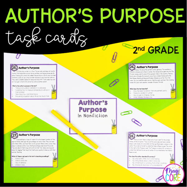 Author's Purpose in Nonfiction Task Cards 2nd Grade RI2.6