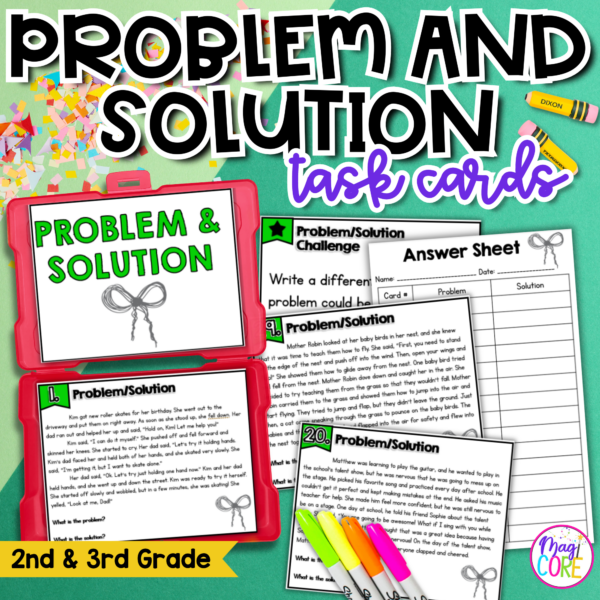 Problem and Solution Task Cards - 2nd & 3rd Grade Reading Comprehension Centers