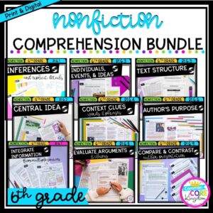 6th Grade Nonfiction Bundle cover showing multiple product covers with various printable and digital worksheets