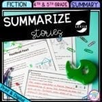 Summarize stories cover for 4th and 5th grade, showing printable and digital worksheets