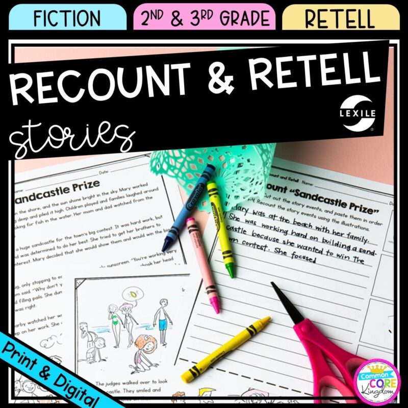 Recount and Retell cover for 2nd & 3rd Grade showing printable and digital worksheets