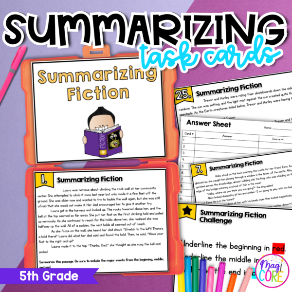 Summarize Theme of a Story Play Poem Task Cards - 5th Grade RL.5.2