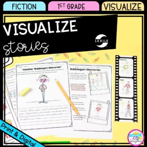 Visualize Stories for 1st grade cover showing printable and digital reading passages