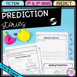 Making predictions cover for 2nd & 3rd grade showing printable and digital worksheets