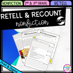 Retell & Recount Cover for 2nd & 3rd Grade showing printable and digital worksheets