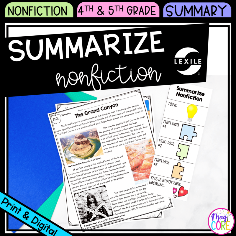 Summarize Nonfiction - 4th & 5th Grade Reading Comprehension Passages Unit