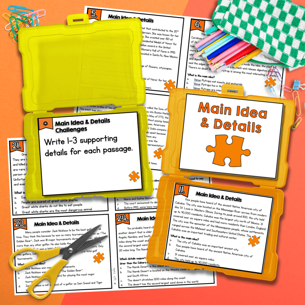 Main Idea and Key Details Task Cards 4th 5th Grade | MagiCore