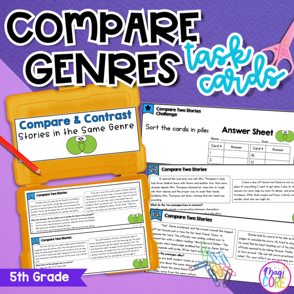 Compare Stories in the Same Genre Similar Theme Task Cards - 5th Grade RL.5.9